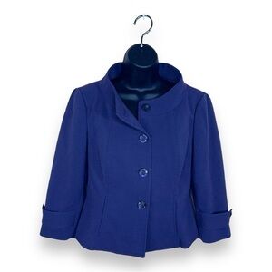 SIZE 6 AXCESS WOMENS PURPLE BLAZER 3/4 SLEEVE LINED BUTTON FRONT